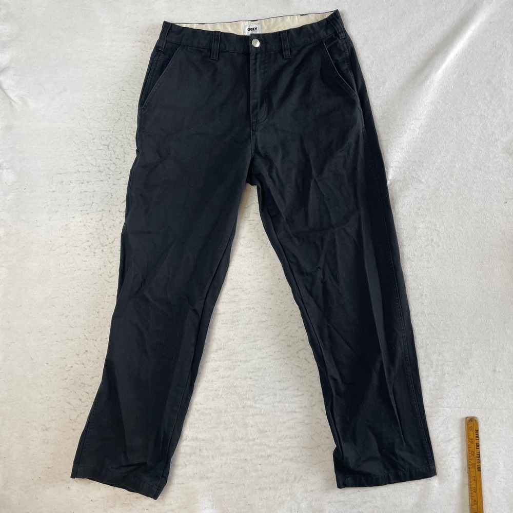 Obey Carpenter Pants Mens Size 32 Black Cotton Twill Straight Leg Workwear Style